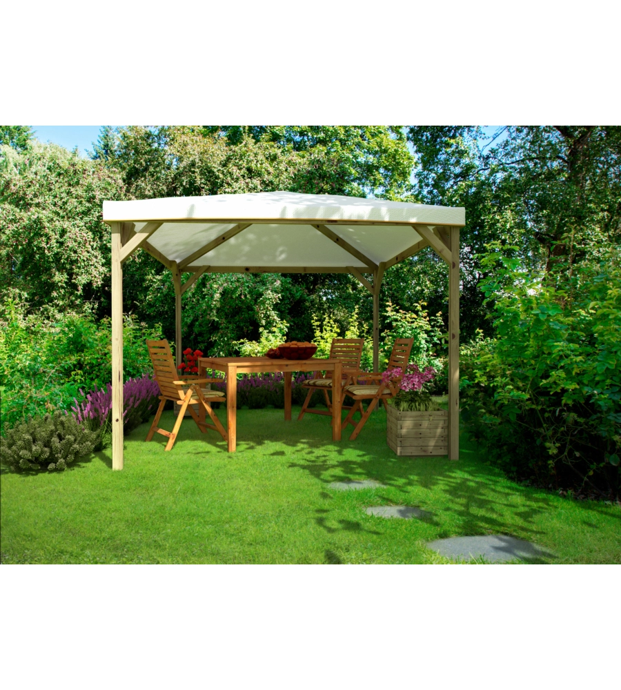 Gazebo da esterno "joy" in legno di pino massello e copertura in pvc, 3x3 metri